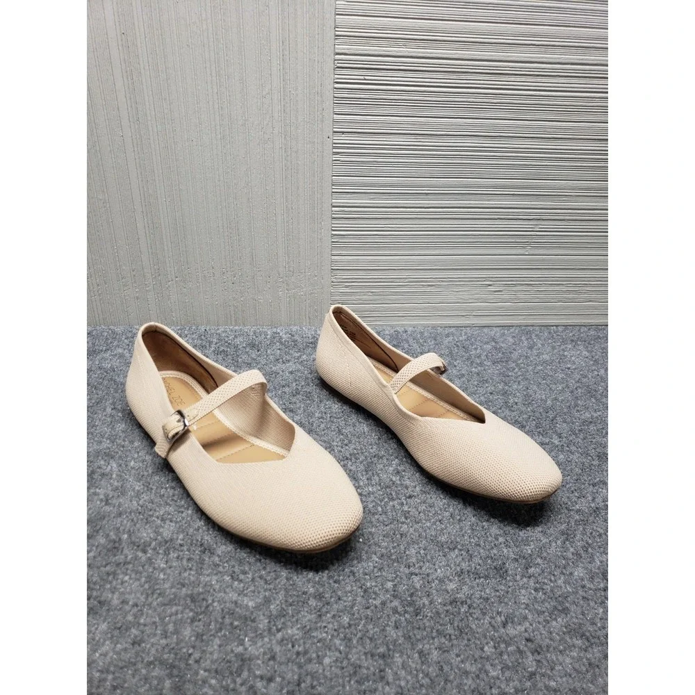 Rachel Zoe Women Mary Jane Ballet 10M Beige Adjustable Strap Flat Comfort Shoes